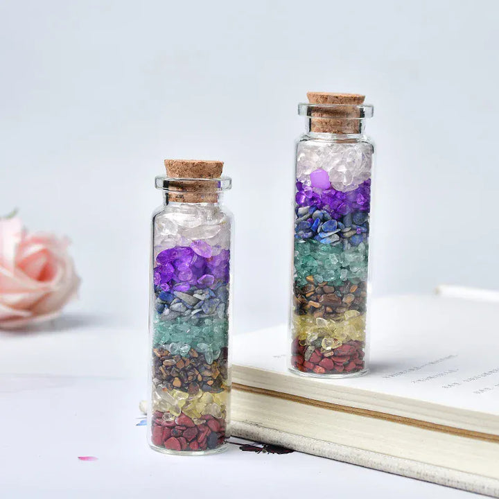 Glass Wishing Bottle Healing Stone pPolychrome Natural Polished Stones Lucky Drifting Bottle Birthday Gifts Natural Crystal