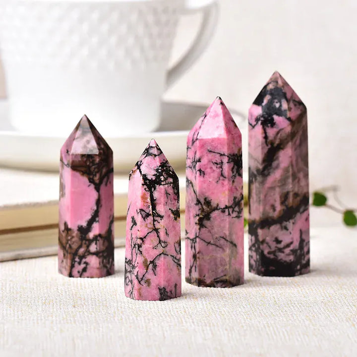 Natural Rhodonite Crystal Point Tower