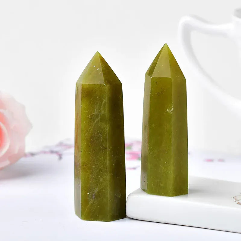 Natural Olivine Crystal Point Tower