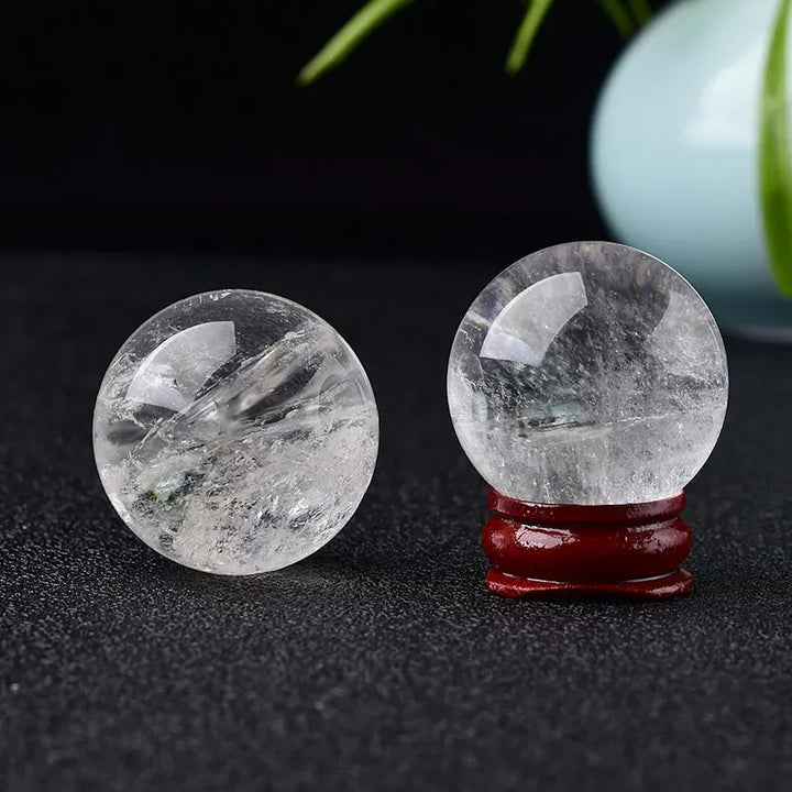 High Quality 28-32mm Natural Crystal Ball Clear Quartz Energy Healing Stone Meditation for Home Decoration Free Wooden Stand