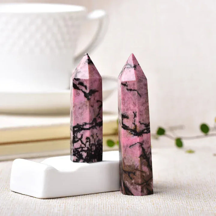 Natural Rhodonite Crystal Point Tower
