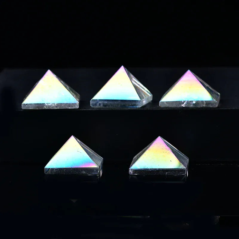 1PC Natural Aura Clear Quartz Pyramid Crystal Point Healing Stone Energy Quartz Home Decor Reiki Polished Stone Chakra Tower