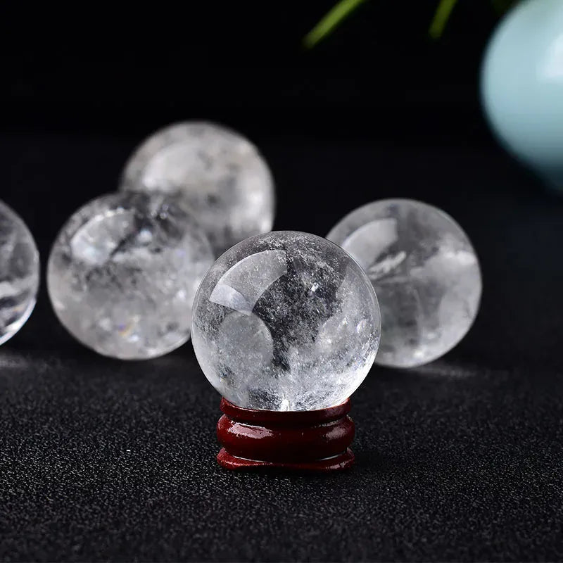 High Quality 28-32mm Natural Crystal Ball Clear Quartz Energy Healing Stone Meditation for Home Decoration Free Wooden Stand
