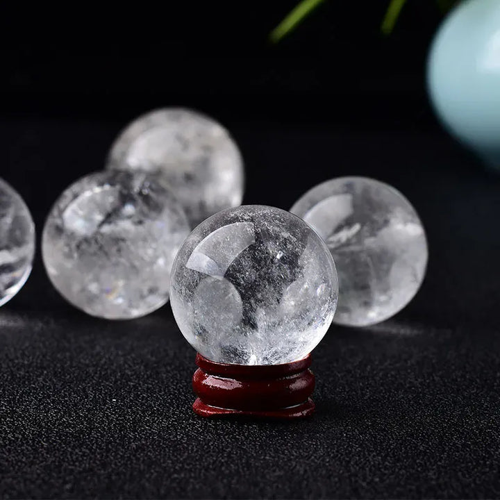 High Quality 28-32mm Natural Crystal Ball Clear Quartz Energy Healing Stone Meditation for Home Decoration Free Wooden Stand