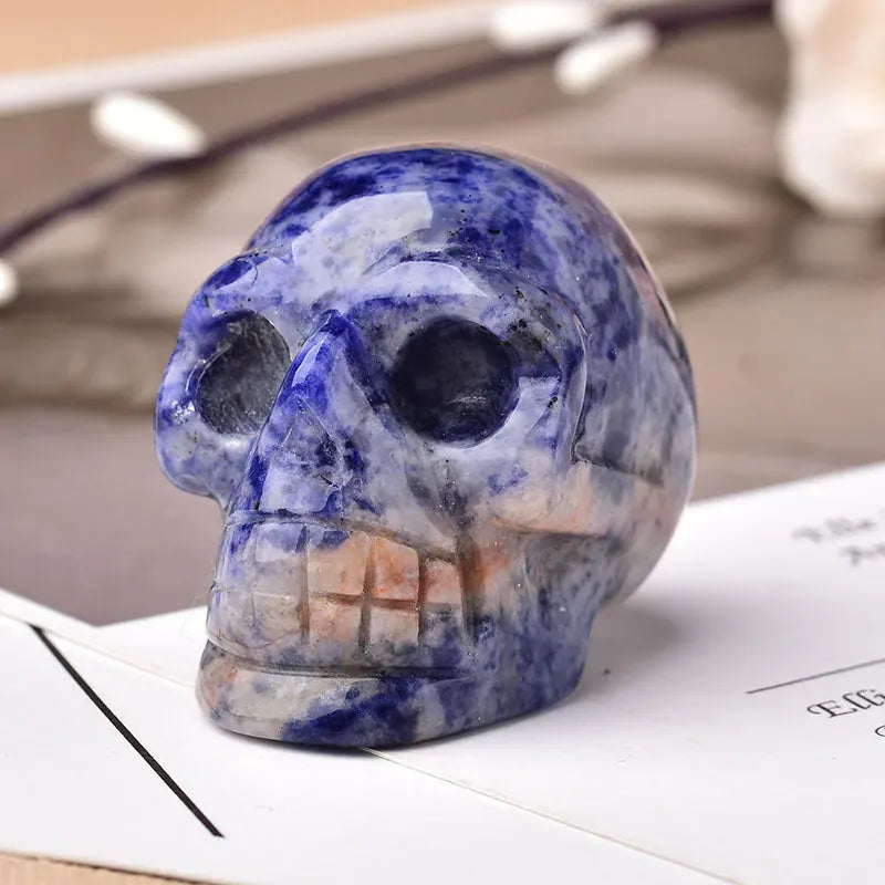 2inch Natural Gemstone Skull Amethyst Tigers Eye Crystal Rose Quartz Wicca Feng Shui Healing Stone Ornaments Figurine Home Deco