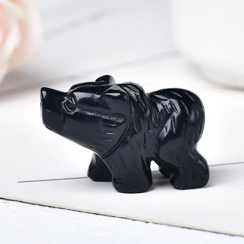 1PC Natural Crystal Bear Figurine Animals Stone Reiki Polished Crafts Small Decoration Home Decor Christmas Present Souvenir