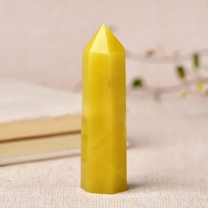 1PC Natural Crystal Point Lemon Jade Stone Healing Obelisk Yellow Quartz Tower Ornament for Home Decor Energy Stone Pyramid Gift