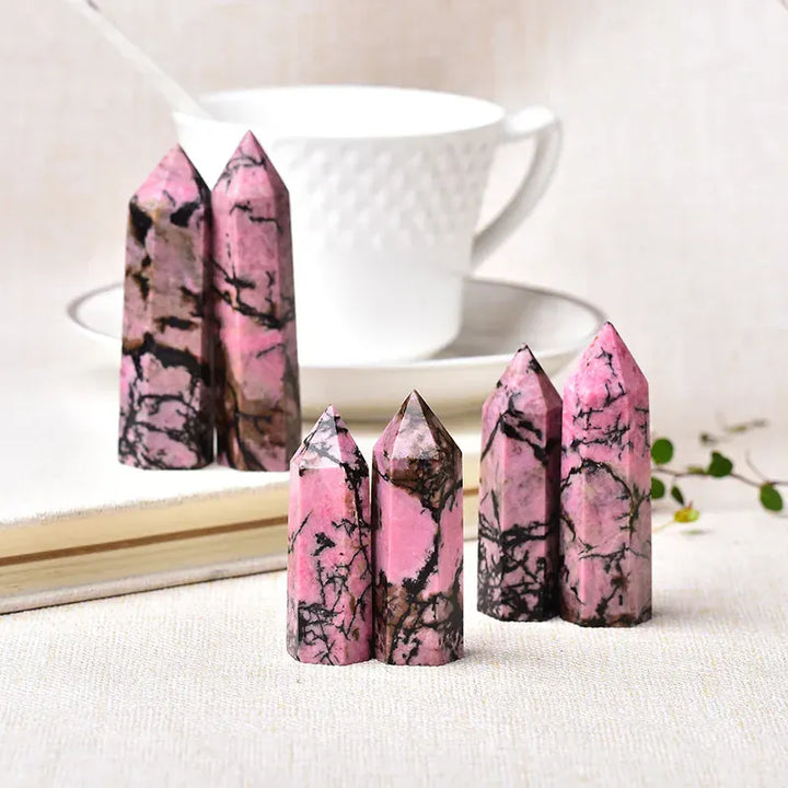 Natural Rhodonite Crystal Point Tower