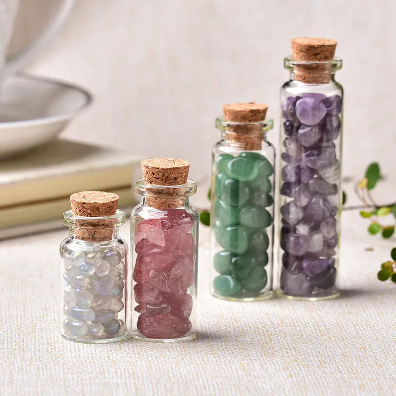 1PC Natural Crystal Glass Wishing Bottle Home Decor Healing Stone Natural Polished Stones Lucky Drifting Bottle Birthday Gifts