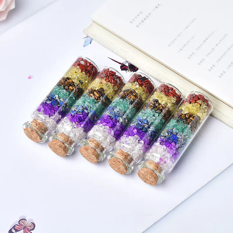 Glass Wishing Bottle Healing Stone pPolychrome Natural Polished Stones Lucky Drifting Bottle Birthday Gifts Natural Crystal