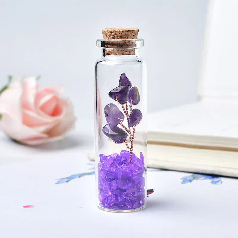 1PC Natural Crystal Glass Wishing Bottle Lucky Tree Healing Stone Natural Polished Stones Lucky Drifting Bottle Birthday Gifts