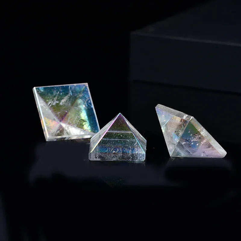 1PC Natural Aura Clear Quartz Pyramid Crystal Point Healing Stone Energy Quartz Home Decor Reiki Polished Stone Chakra Tower