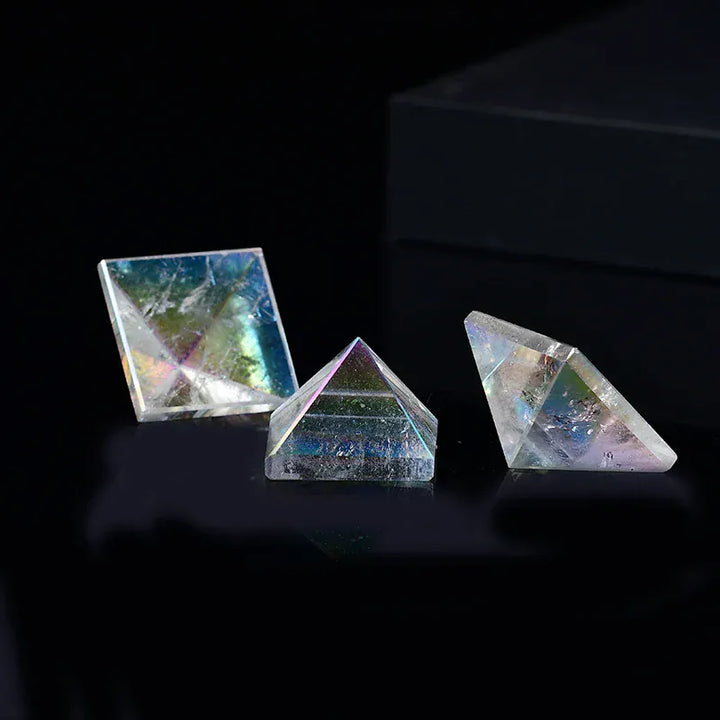 1PC Natural Aura Clear Quartz Pyramid Crystal Point Healing Stone Energy Quartz Home Decor Reiki Polished Stone Chakra Tower