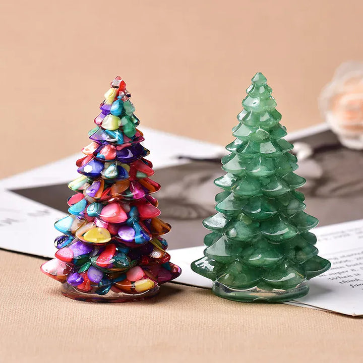 Resin Natural Gemstone Luck Tree Handmade Ornaments Christmas Trees Silicone Home Decoration Crafts Figurine Holiday Gift