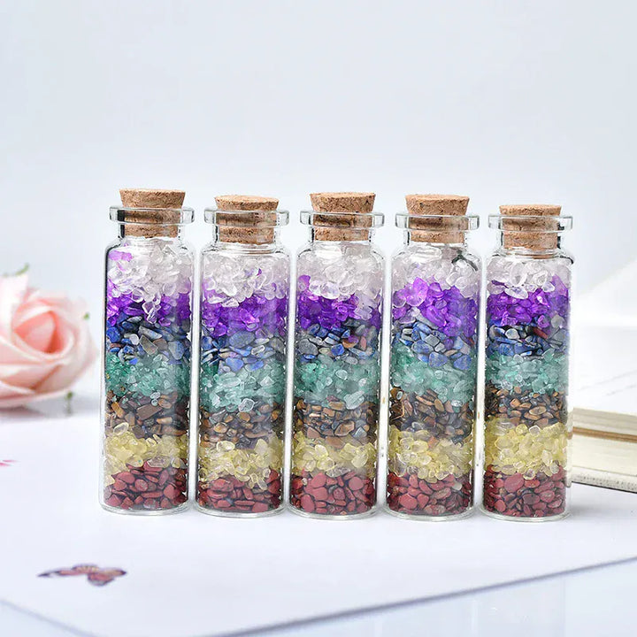 Glass Wishing Bottle Healing Stone pPolychrome Natural Polished Stones Lucky Drifting Bottle Birthday Gifts Natural Crystal