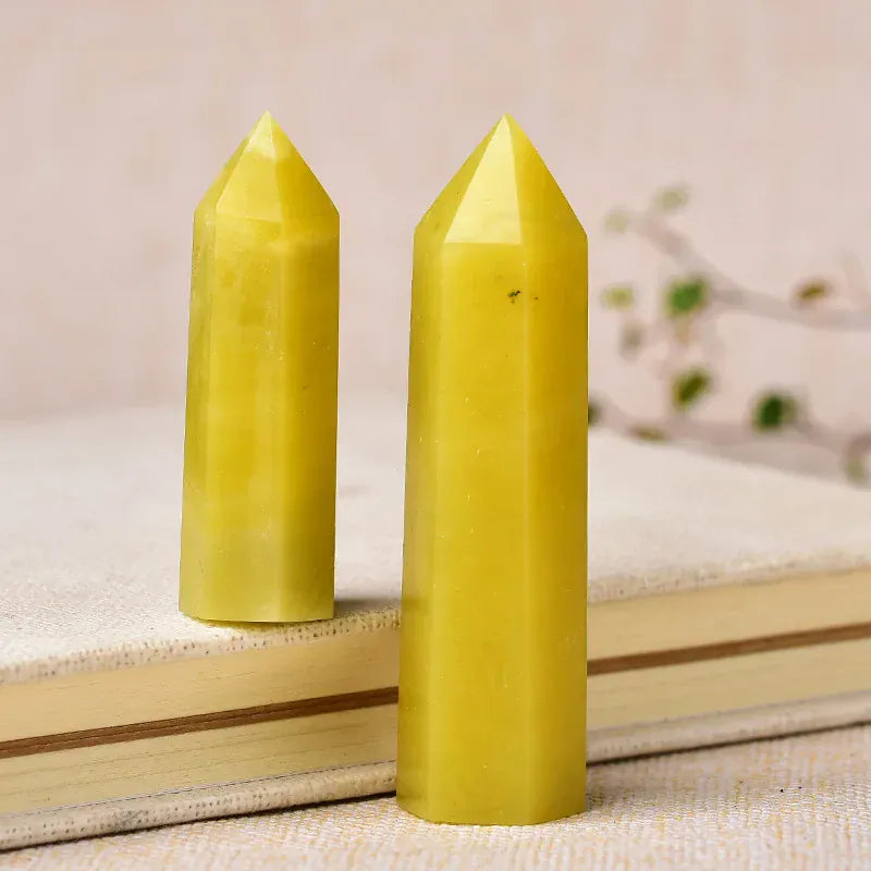 1PC Natural Crystal Point Lemon Jade Stone Healing Obelisk Yellow Quartz Tower Ornament for Home Decor Energy Stone Pyramid Gift