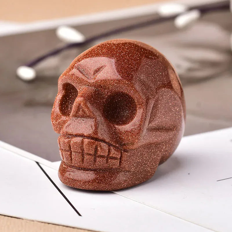 2inch Natural Gemstone Skull Amethyst Tigers Eye Crystal Rose Quartz Wicca Feng Shui Healing Stone Ornaments Figurine Home Deco