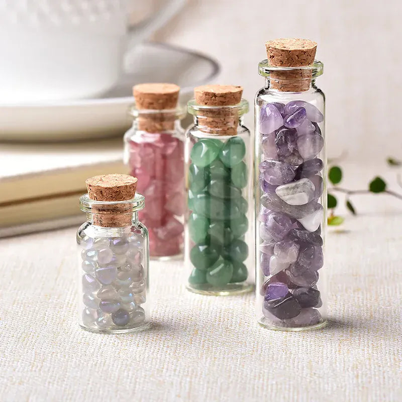 1PC Natural Crystal Glass Wishing Bottle Home Decor Healing Stone Natural Polished Stones Lucky Drifting Bottle Birthday Gifts