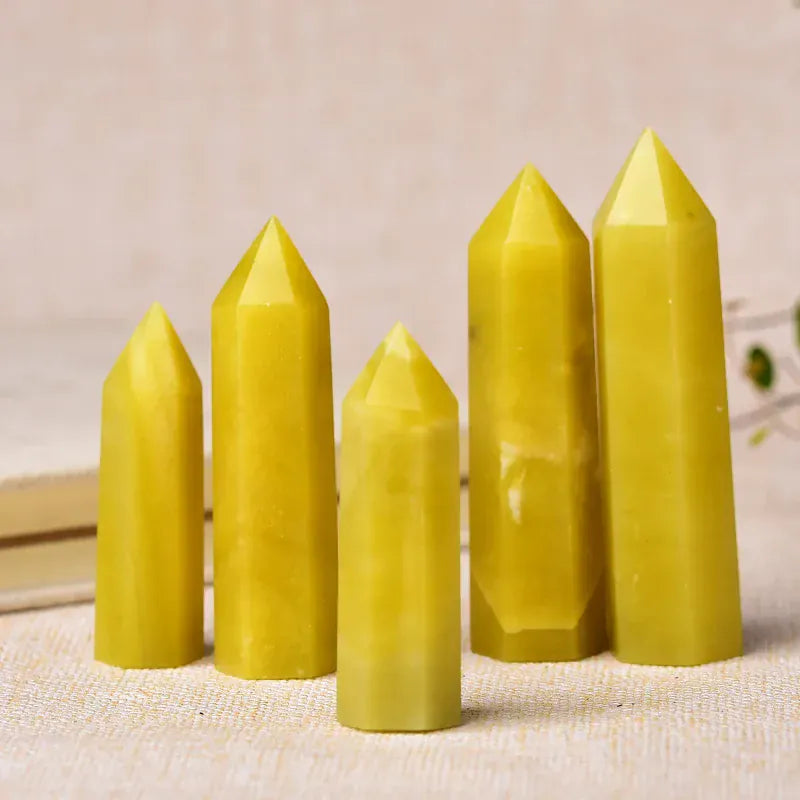 1PC Natural Crystal Point Lemon Jade Stone Healing Obelisk Yellow Quartz Tower Ornament for Home Decor Energy Stone Pyramid Gift