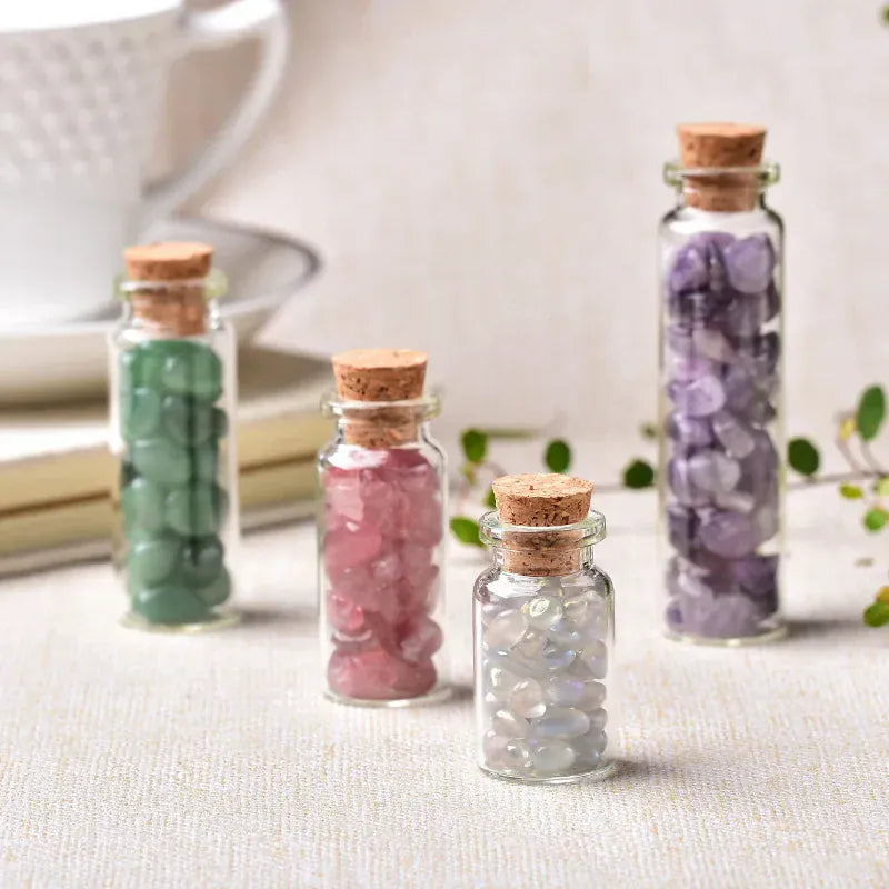 1PC Natural Crystal Glass Wishing Bottle Home Decor Healing Stone Natural Polished Stones Lucky Drifting Bottle Birthday Gifts