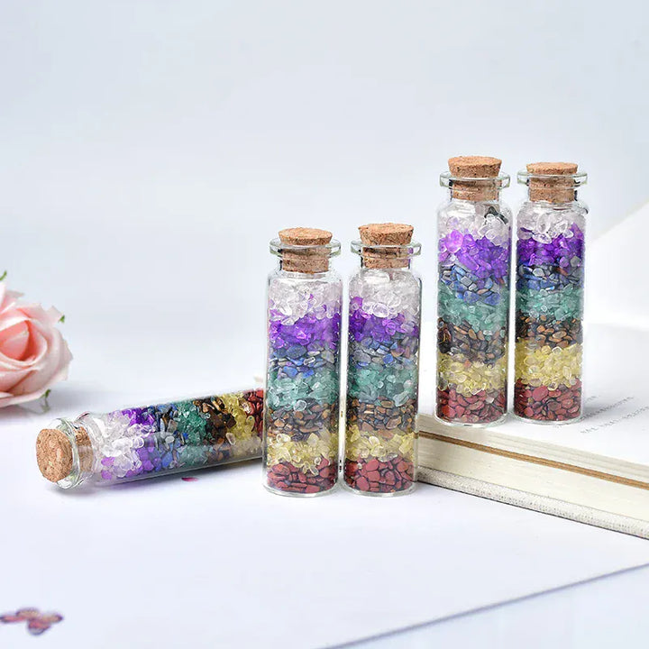 Glass Wishing Bottle Healing Stone pPolychrome Natural Polished Stones Lucky Drifting Bottle Birthday Gifts Natural Crystal