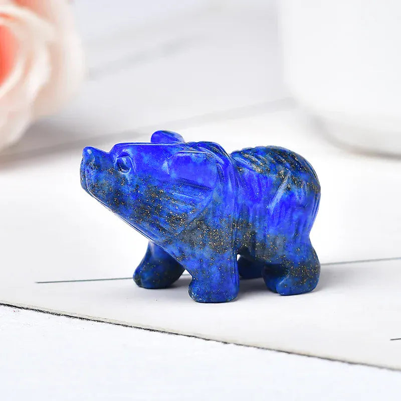 1PC Natural Crystal Bear Figurine Animals Stone Reiki Polished Crafts Small Decoration Home Decor Christmas Present Souvenir