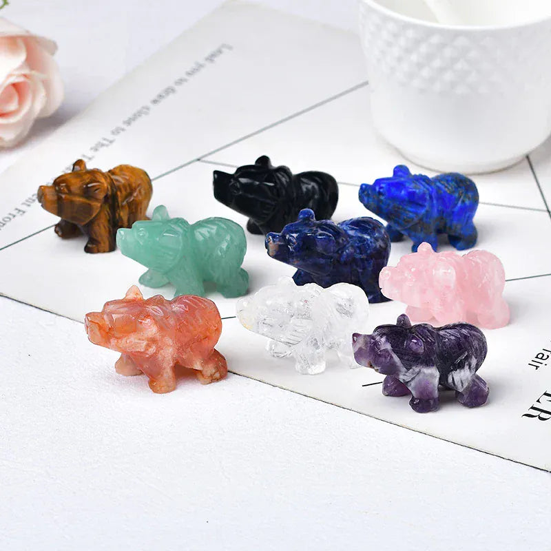 1PC Natural Crystal Bear Figurine Animals Stone Reiki Polished Crafts Small Decoration Home Decor Christmas Present Souvenir