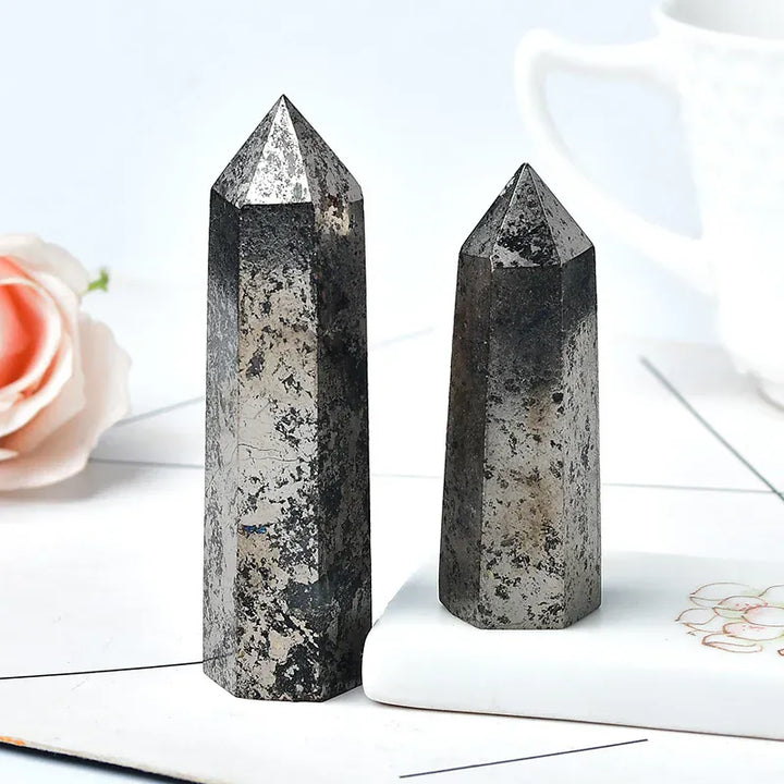Natural Hematite Crystal Point Tower