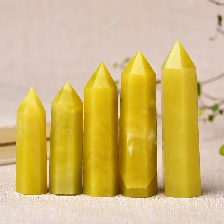 1PC Natural Crystal Point Lemon Jade Stone Healing Obelisk Yellow Quartz Tower Ornament for Home Decor Energy Stone Pyramid Gift