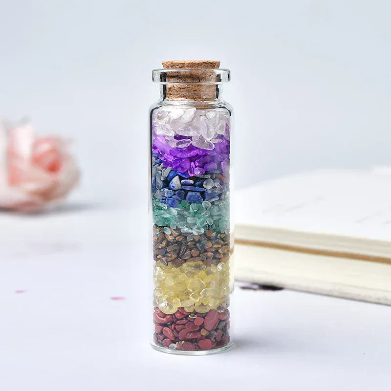 Glass Wishing Bottle Healing Stone pPolychrome Natural Polished Stones Lucky Drifting Bottle Birthday Gifts Natural Crystal