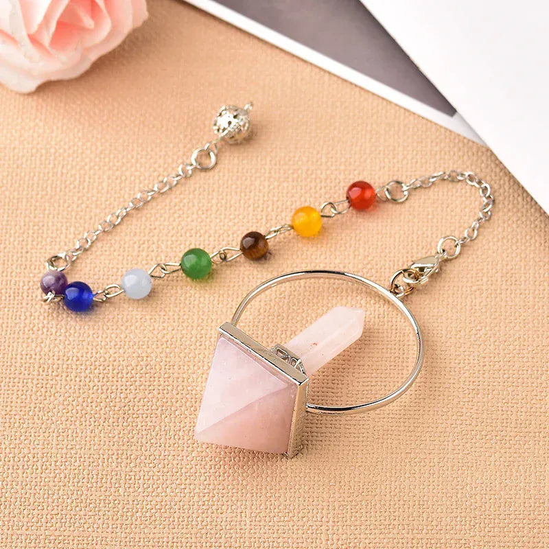Reiki Healing 7 Chakra Pendulum Natural Crystal Wicca Hexagonal Prism Pyramid Stone for Dowsing Mineral Jewelry Amulet DIY gift