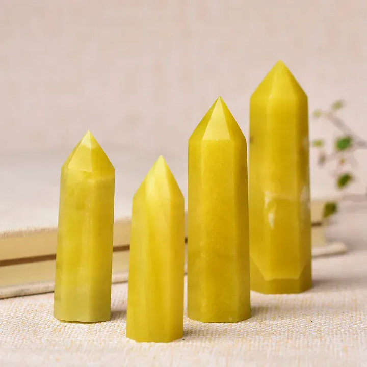 1PC Natural Crystal Point Lemon Jade Stone Healing Obelisk Yellow Quartz Tower Ornament for Home Decor Energy Stone Pyramid Gift