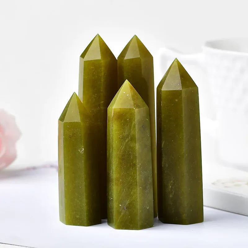 Natural Olivine Crystal Point Tower
