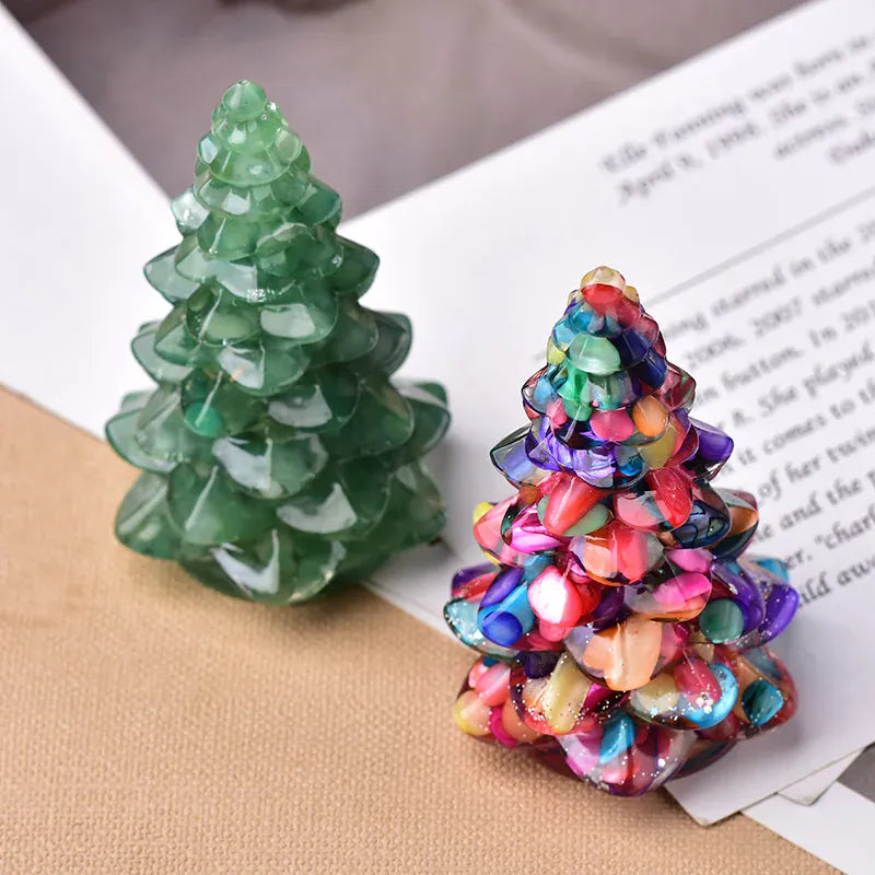 Resin Natural Gemstone Luck Tree Handmade Ornaments Christmas Trees Silicone Home Decoration Crafts Figurine Holiday Gift