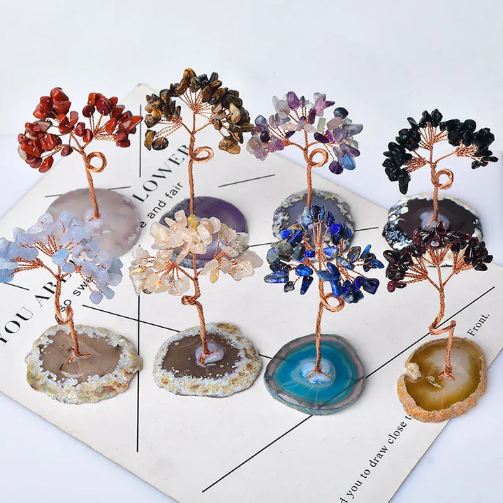 1PC Natural Crystal Tree Amethyst Rose Quartz Aquamarine Agate Lucky Tree Reiki Healing Home Decoration Ornaments Souvenir Gift