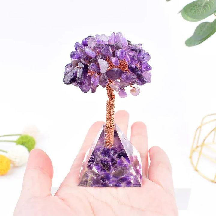Natural Crystal Stone Resin Craftwork Pyramid Tree Specimen Agate Reiki Healing Home Decoration Ornaments Lucky Tree DIY Gift