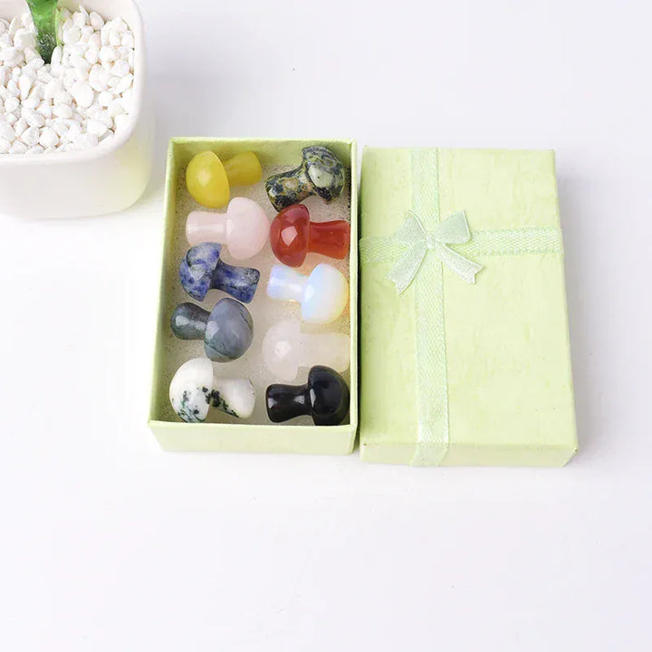 10PCS/Set Natural Crystal Gemstone Polished Mushroom Healing Stone Ornaments For Home Decoration Gifts Box for Children