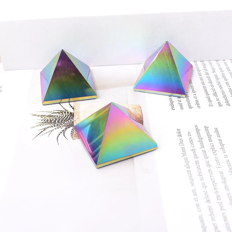 Natural Crystal Electroplate Aura Obsidian Pyramid Healing Stone Energy Tower For Home Decor Reiki Polished Stone Chakra Tower
