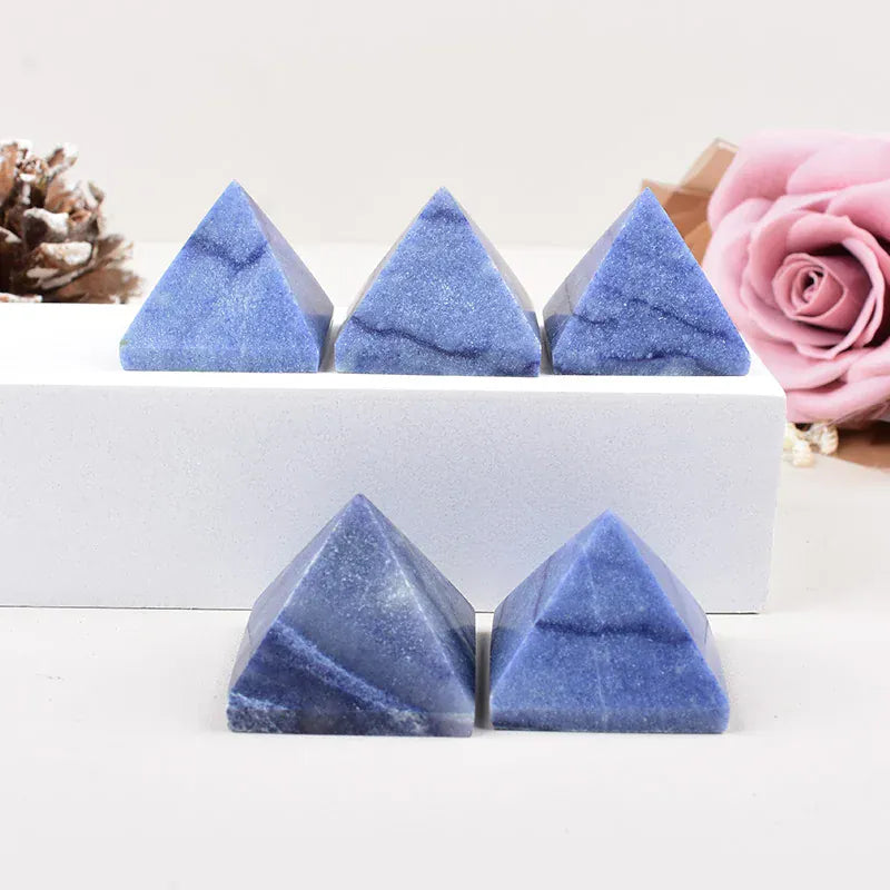 1PC Natural Blue Aventurine Polished Crystal Pyramid Healing Stone Energy Tower Crystal Simple Ornaments For Home Decoration