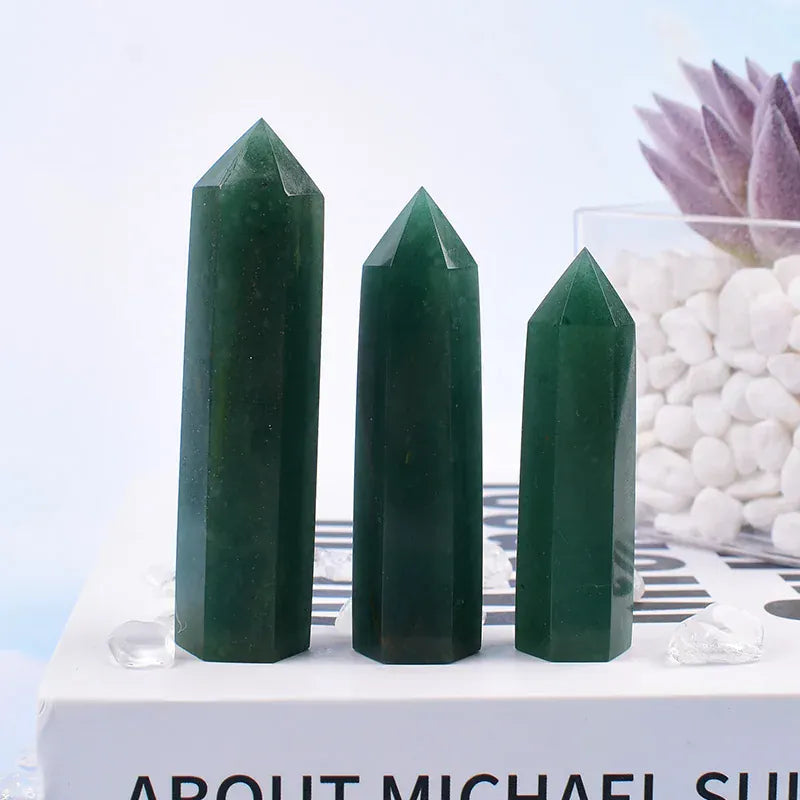 1Pc 50-80mm Natural Green Aventurine Poilished Crystal Point Healing Stone Hexagonal Prisms Obelisk For Home Decoration