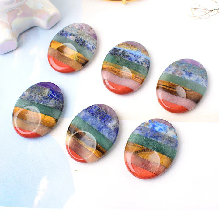 Worry Stone Natural Gemstone Polished Healing Stone Thumb Massage Seven Chakra Wicca Reiki Spiritual Therapy Minerales Ornaments