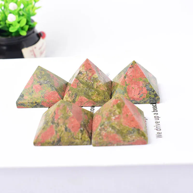 Natural Crystal Unakite Polished Pyramid Reiki Healing Stone Chakra Reiki Meditation Crystal Tower Home Decor Crafts