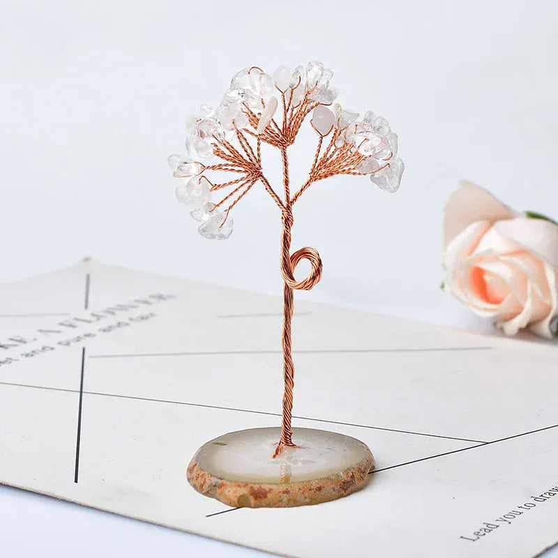 1PC Natural Crystal Tree Amethyst Rose Quartz Aquamarine Agate Lucky Tree Reiki Healing Home Decoration Ornaments Souvenir Gift