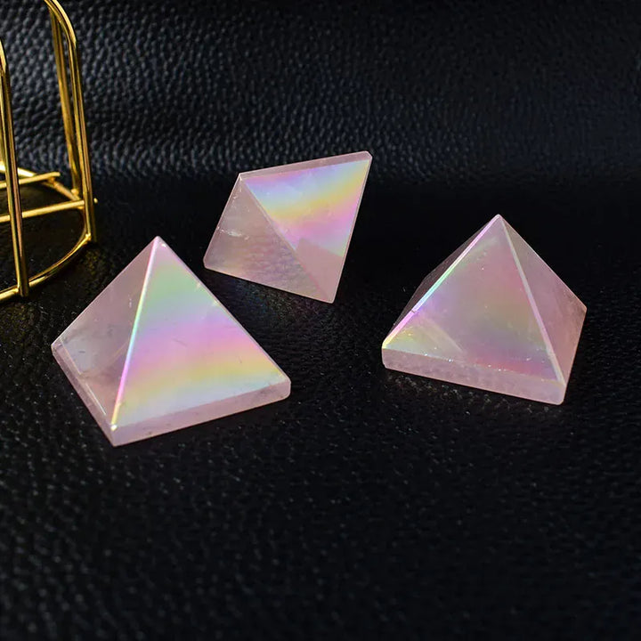 1PCNatural Crystal Electroplate Rose Quartz Pyramid Healing Stone Reiki Crystal Tower For Home Decoration  Crystal Crafts