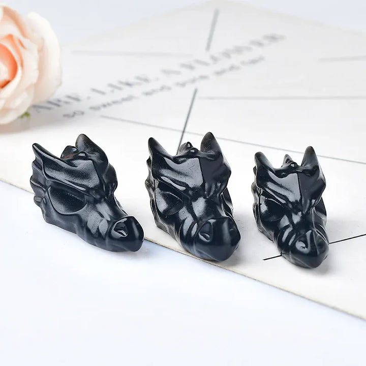 1PC Natural Crystal Obsidian Stone Dragon Skull Mineral Ornaments Energy Carved Healing Stone Reiki Home Decoration Gift
