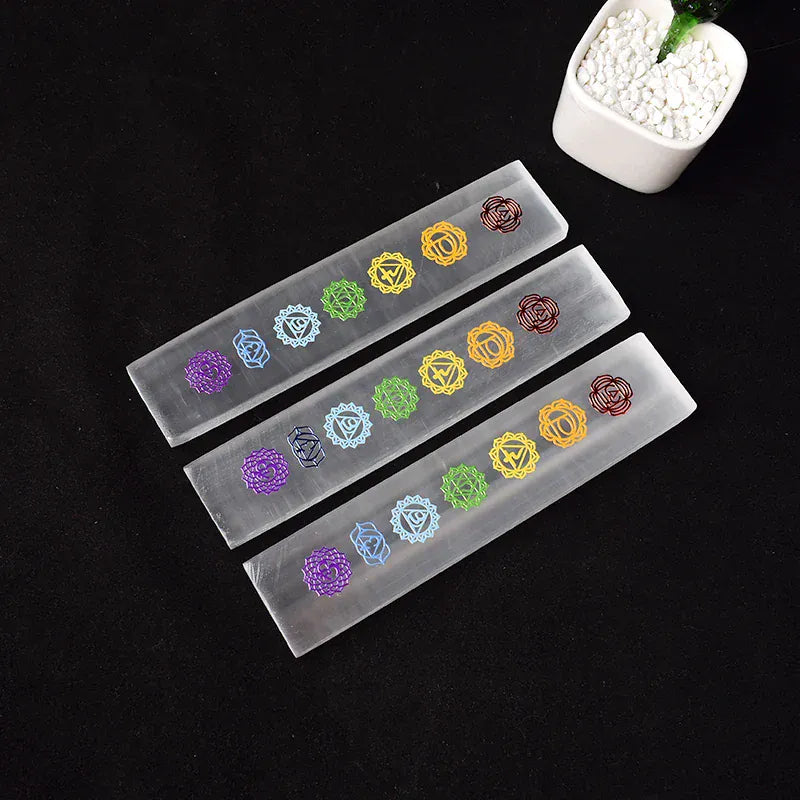 1Pc Natural Selenite Board Seven Chakras Selenite Stick Decal Selenite Plate Yoga Stone For Healing Meditation