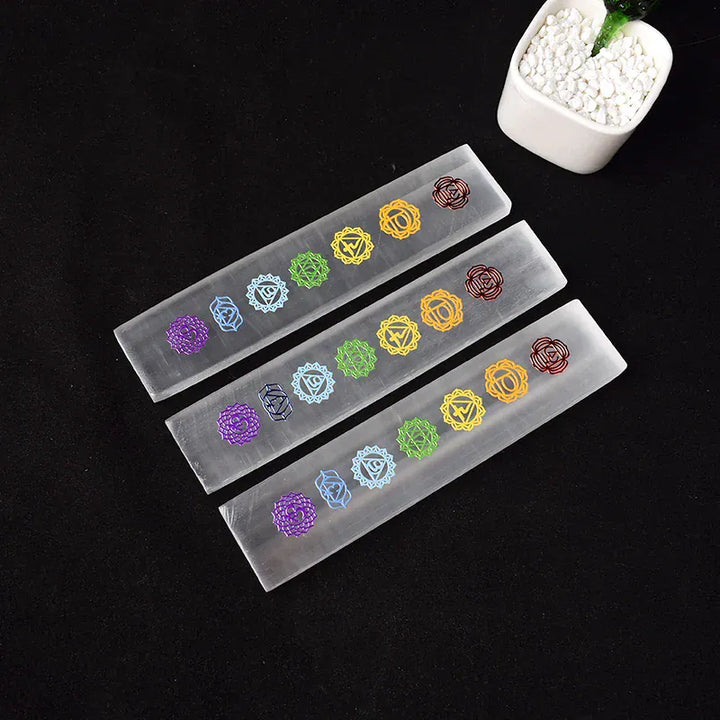 1Pc Natural Selenite Board Seven Chakras Selenite Stick Decal Selenite Plate Yoga Stone For Healing Meditation