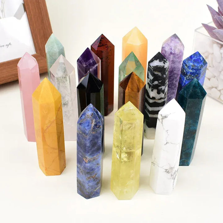 Natural Crystal Set Obelisk Point Mineral Specimen Reiki Pillar Crafts Healing Stone Hexagonal Home Decor DIY Gift Souvenir