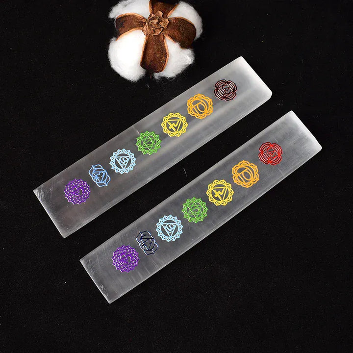 1Pc Natural Selenite Board Seven Chakras Selenite Stick Decal Selenite Plate Yoga Stone For Healing Meditation