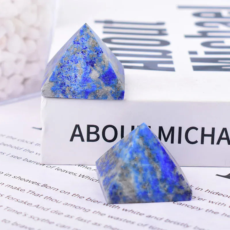 1Pc Natural Lapis Lazuli Polished Crystal Pyramid Healing Stone Energy Tower Meditation Simple Ornaments For Home Decoration